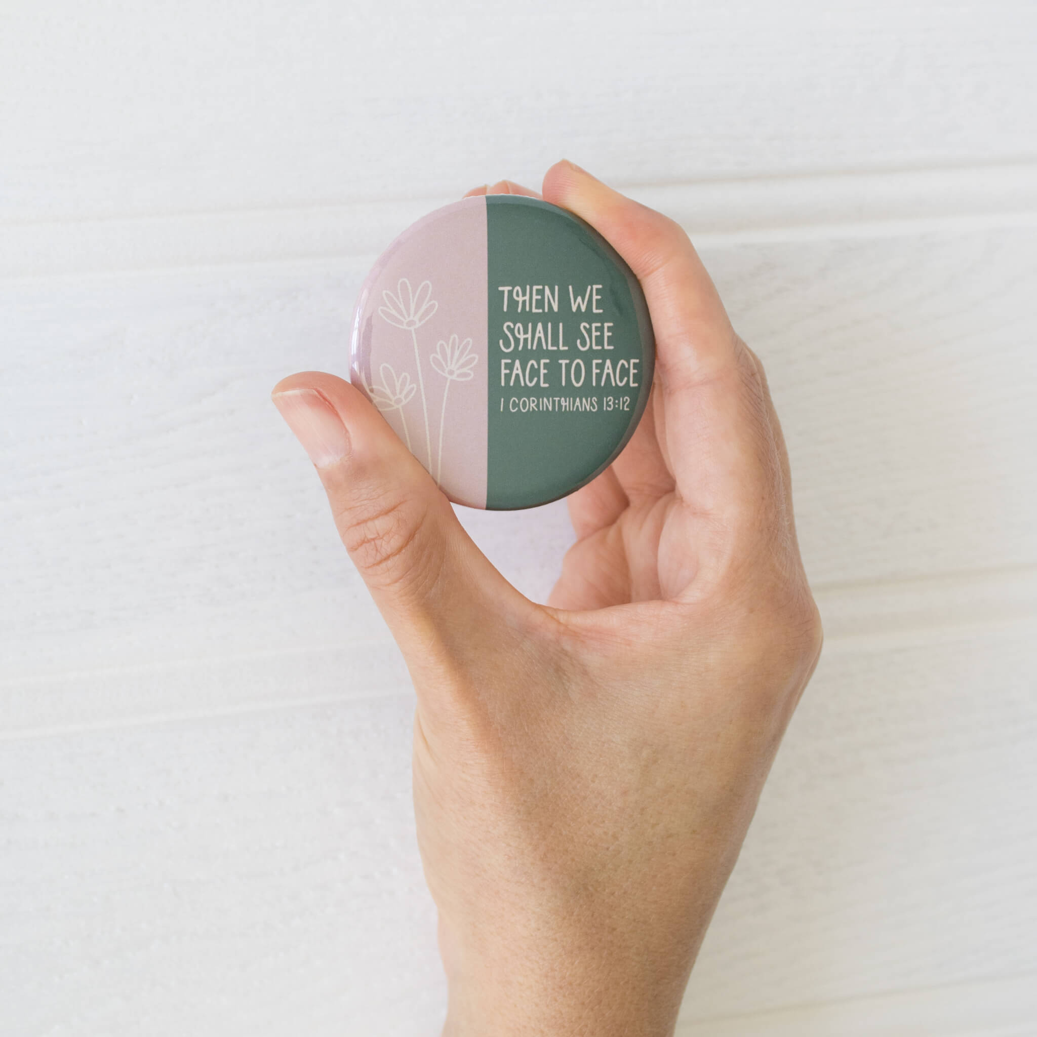 Face to Face Pocket Mirror held in hand to show size