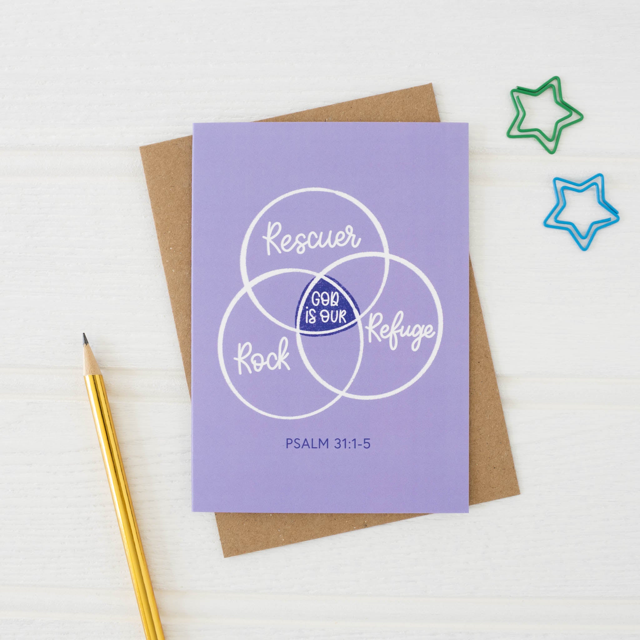 God is our Rescuer, Rock and Refuge Christian Identity Card - Psalm 31 and envelope - By the Brook Creations