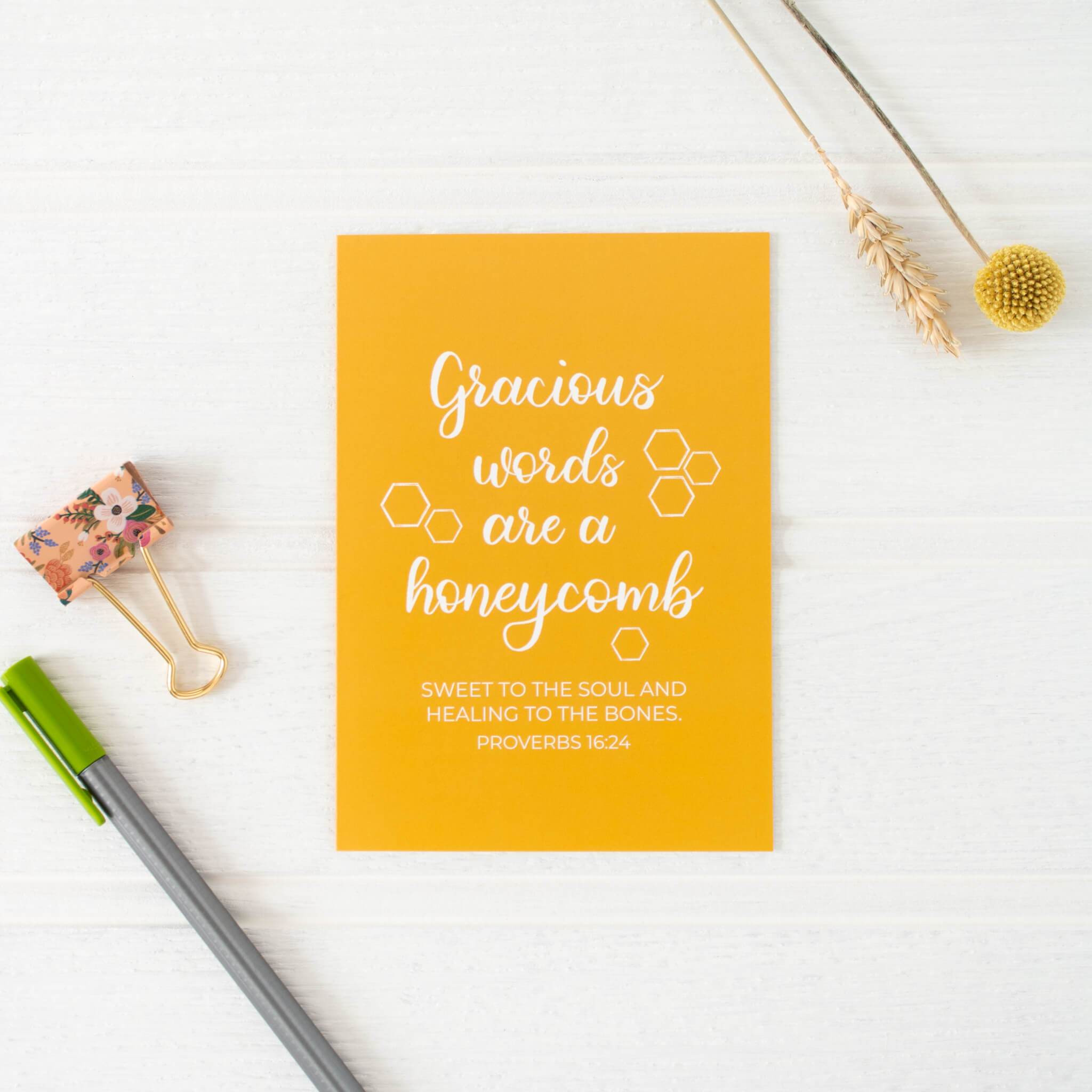 Gracious Words are a Honeycomb Card - Proverbs 16:24 - By the Brook Creations