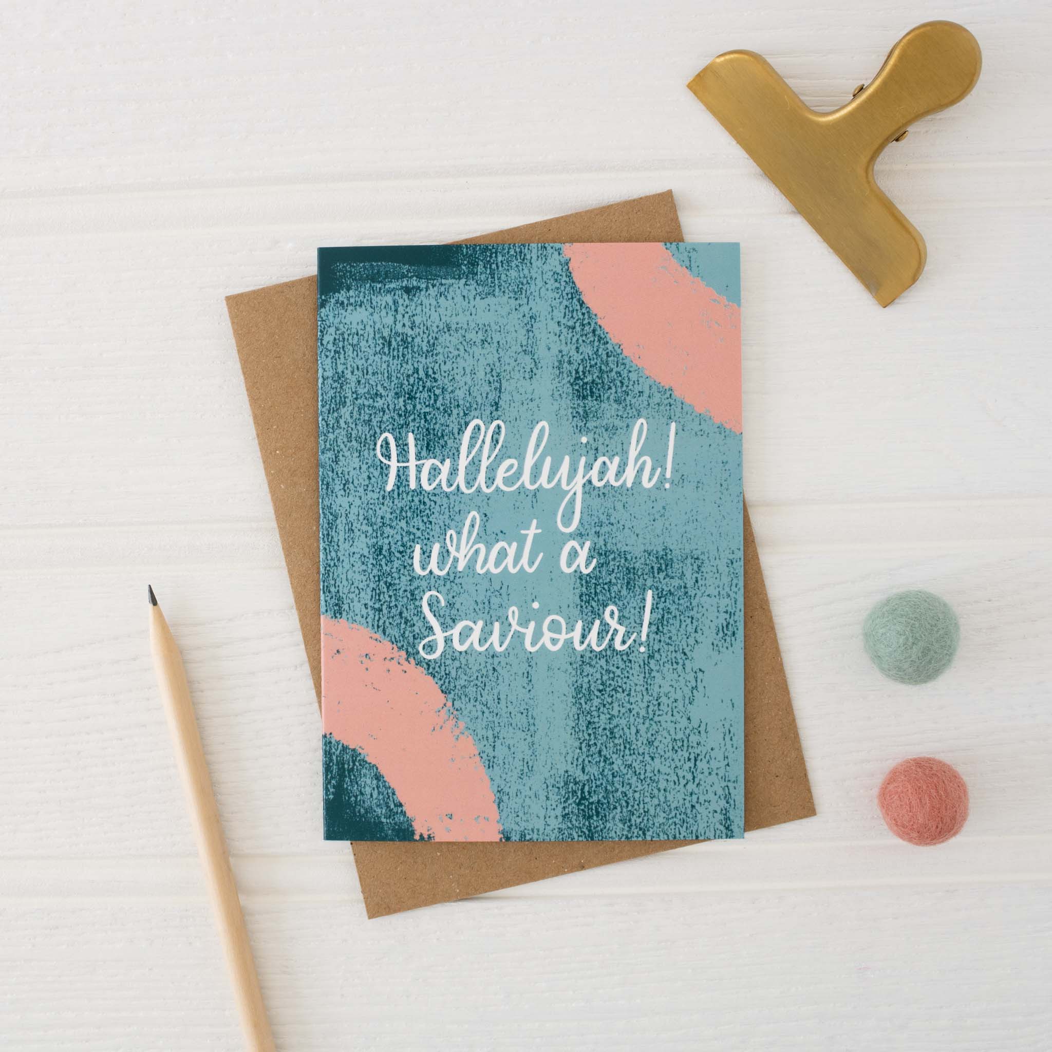 Hallelujah What a Saviour Christian Card with kraft envelope