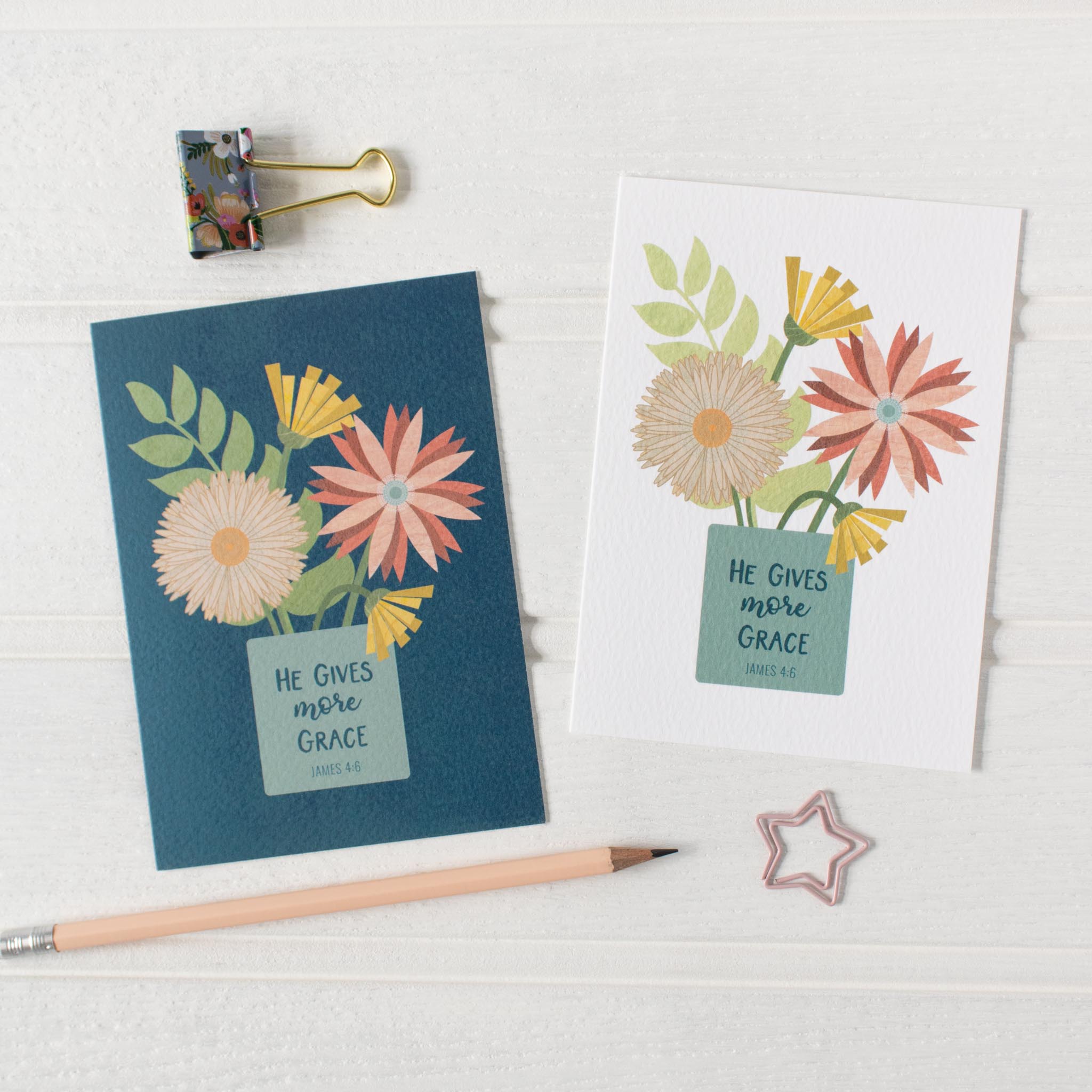 He Gives More Grace Card with blue or white background