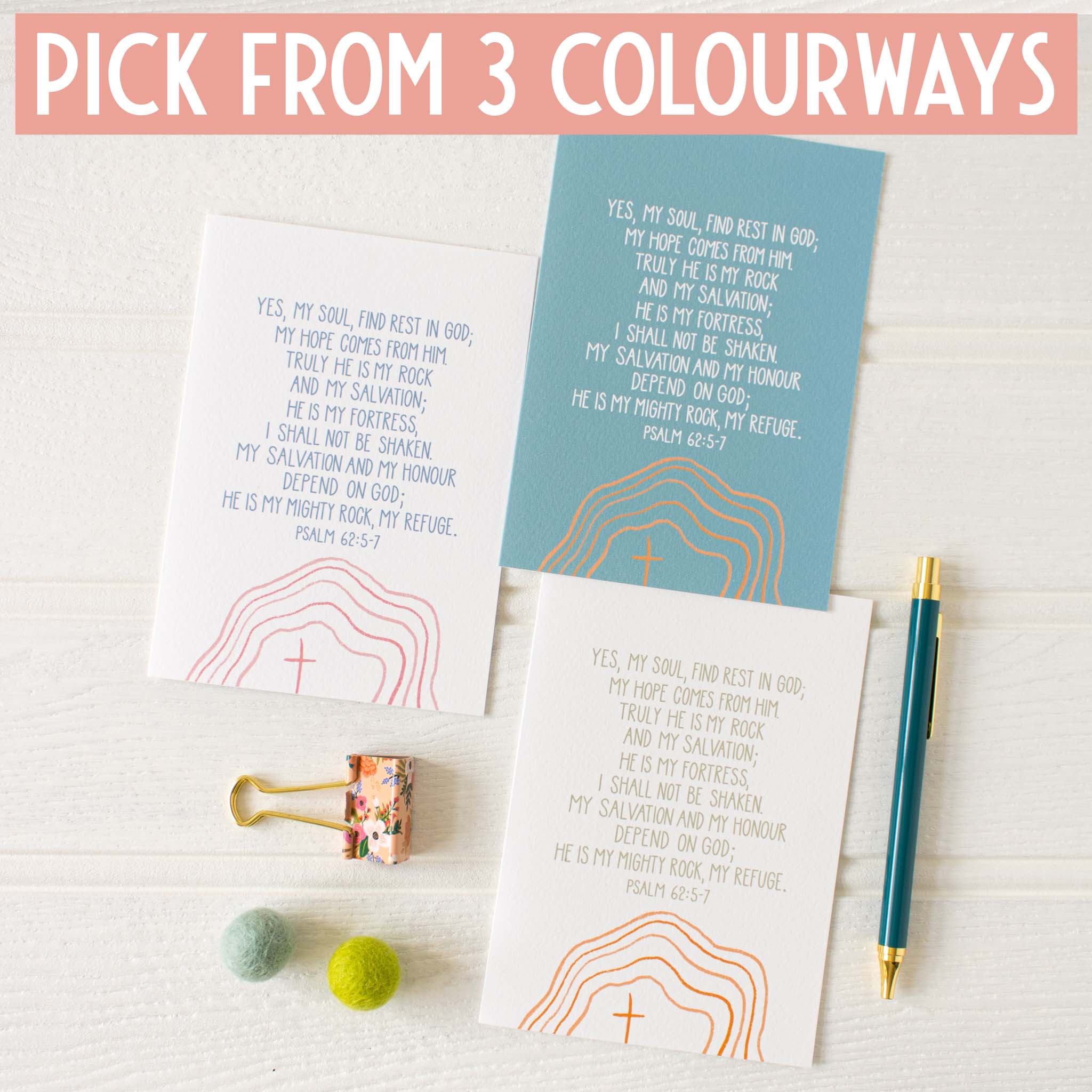 My Rock and My Salvation Psalm 62 Card from By the Brook Creations available in 3 colourways