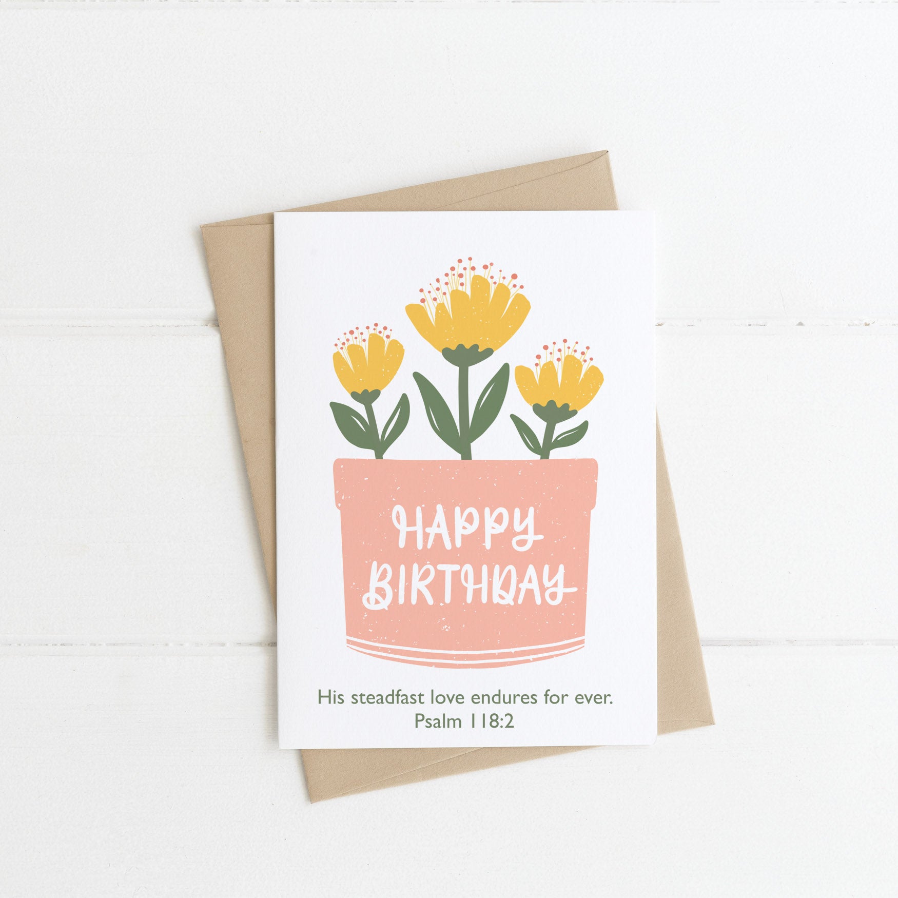 Personalisable Flowerpot Bible Verse Birthday Card - Psalm 118:2