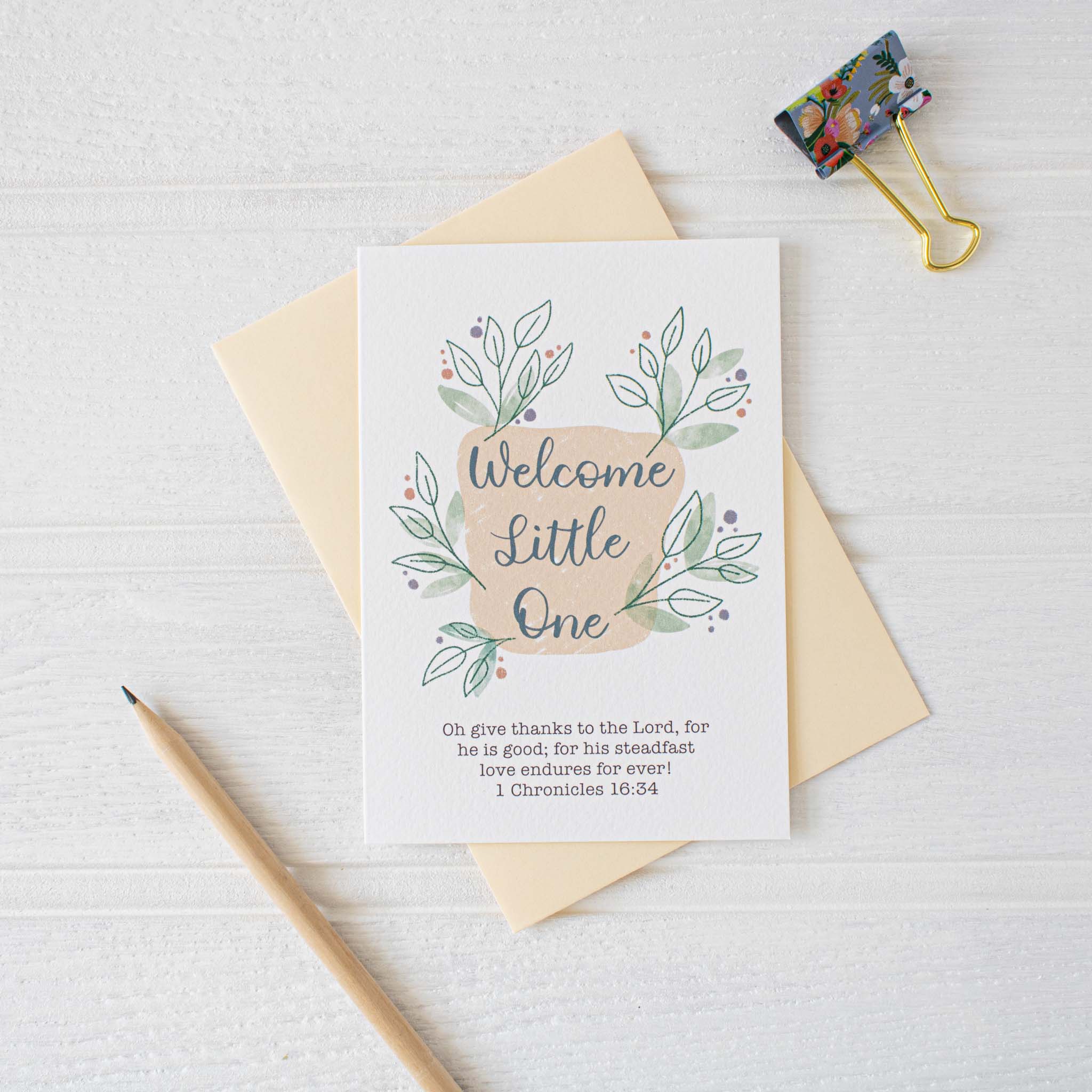 Welcome Little One Christian New Baby Card with envelope