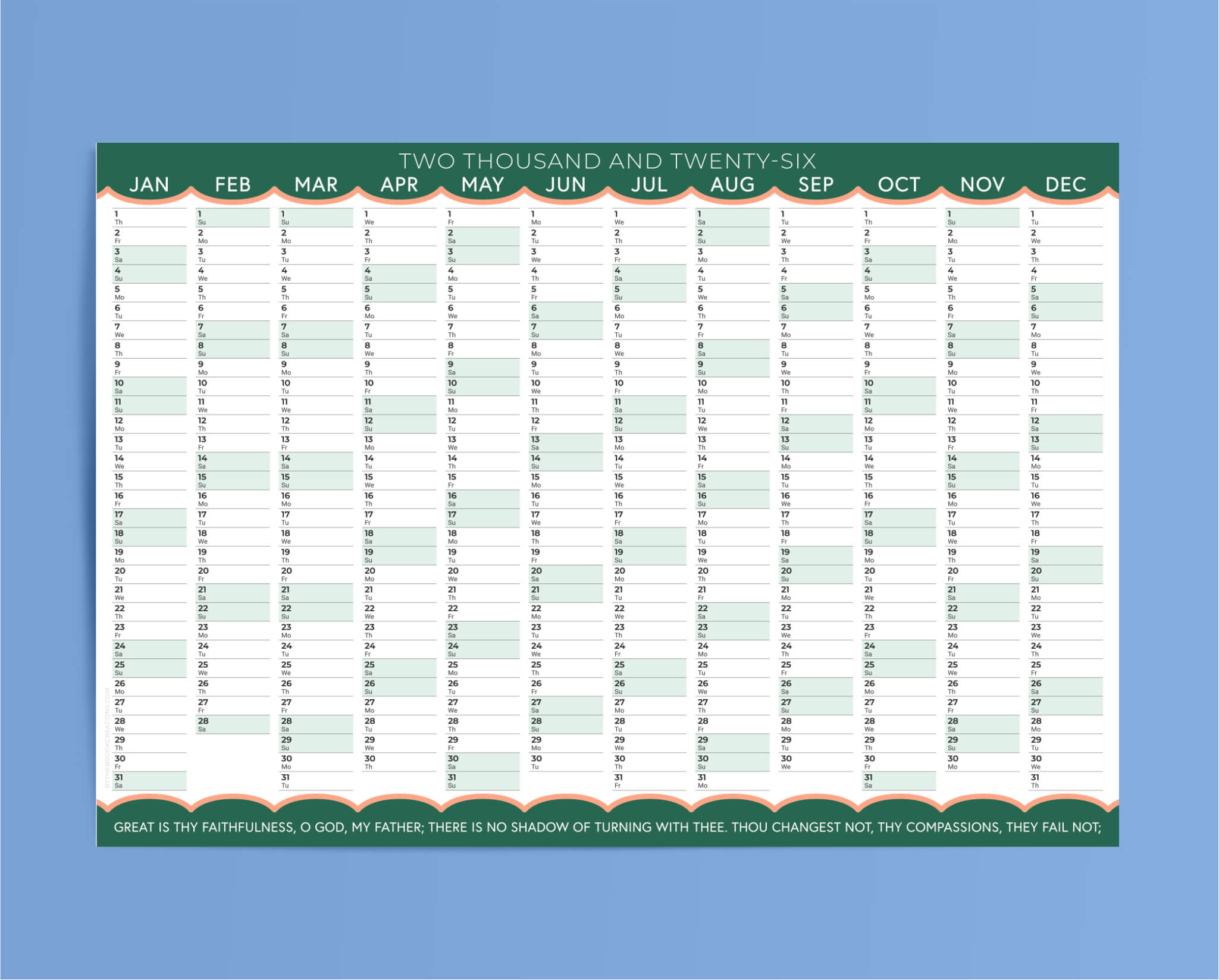 2026 Christian Wall Planner Great Is Thy Faithfulness (A2 Size)
