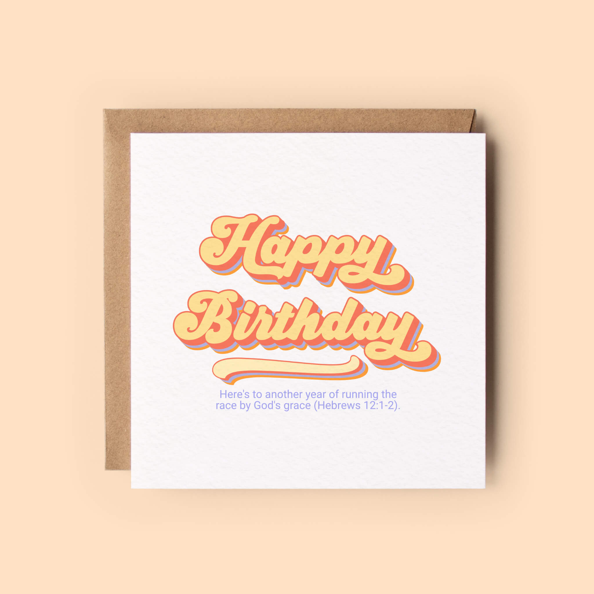 Bright Retro Christian Birthday Card - Hebrews 12:1-2