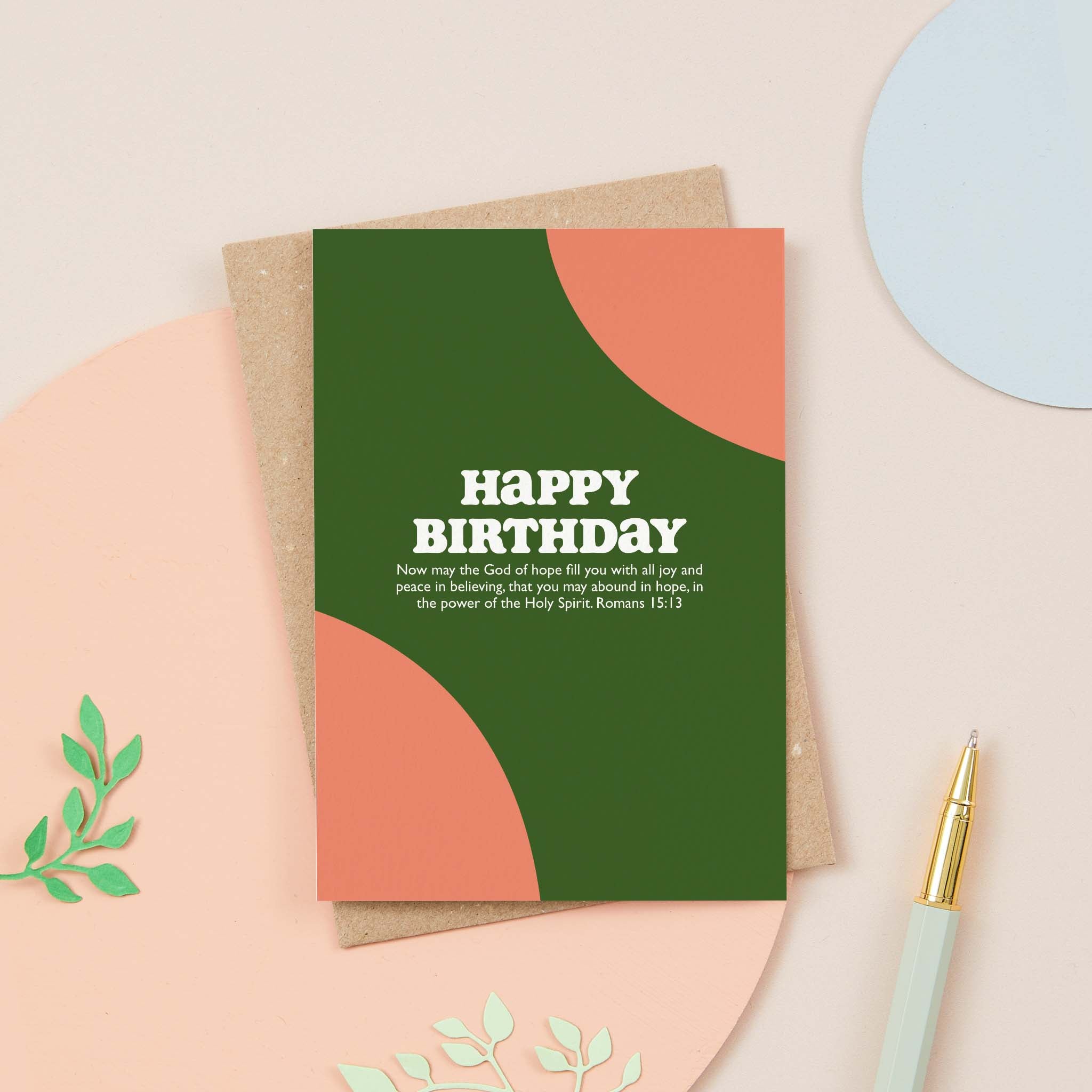 Colour Block Bible Verse Birthday Card - Romans 15:13 with recycled kraft envelope.