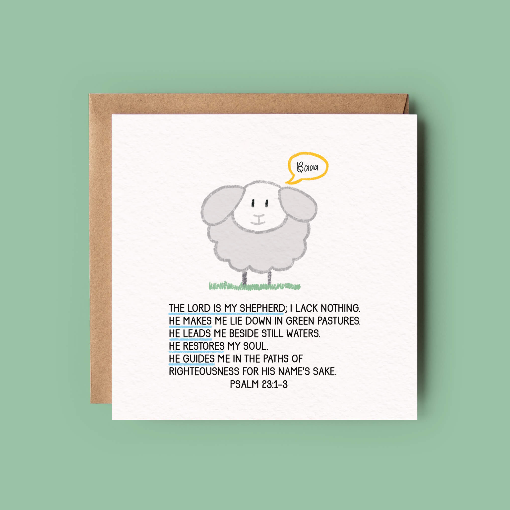 God Sustains Us Bible Verse Card - Psalm 23 with kraft envelope from By the Brook Creations