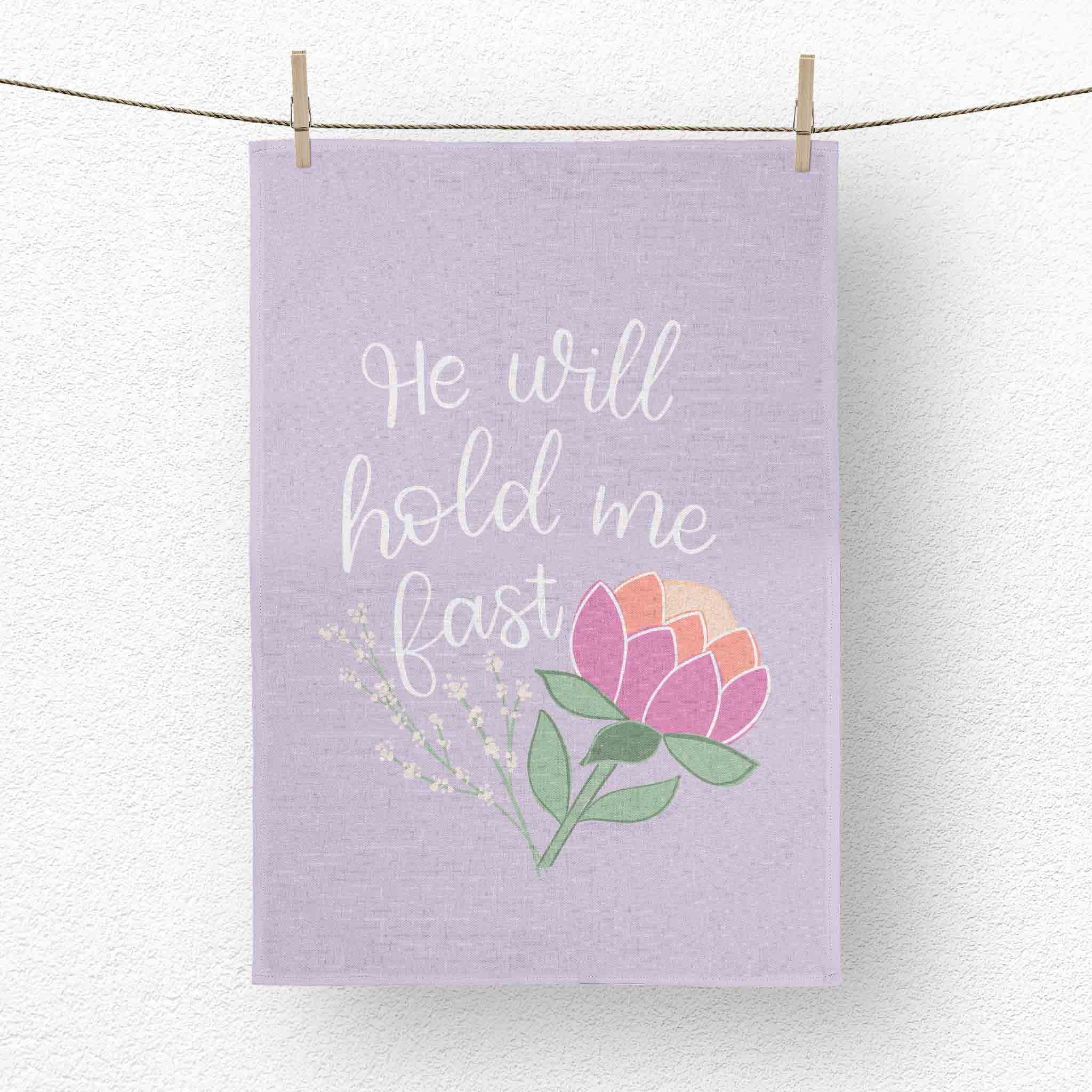 He Will Hold Me Fast Christian Hymn Tea Towel