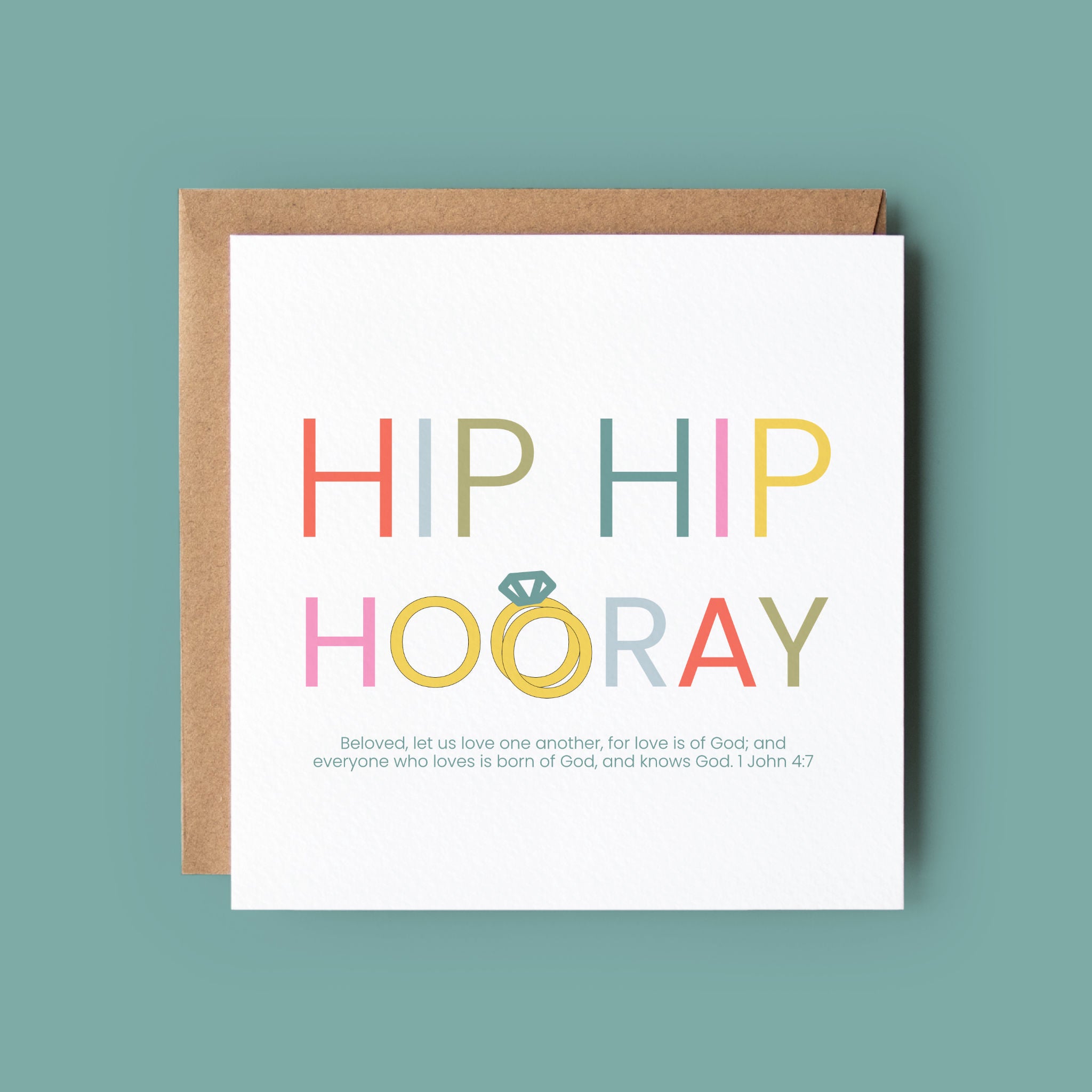 Hip Hip Hooray Bright Bible Verse Wedding Card - 1 John 4:7