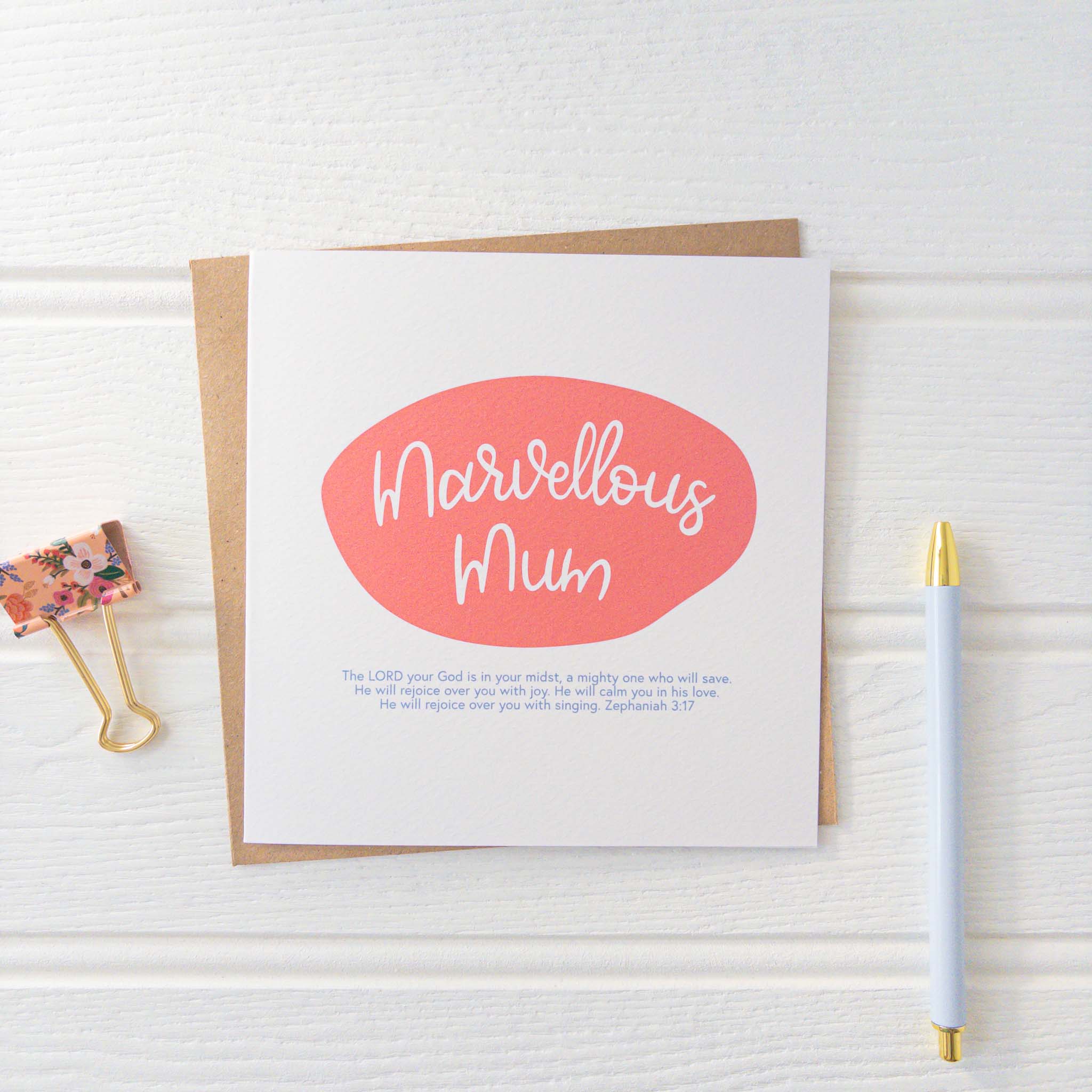 Marvellous Mum Bible Verse Mother's Day Card - Zephaniah 3:17