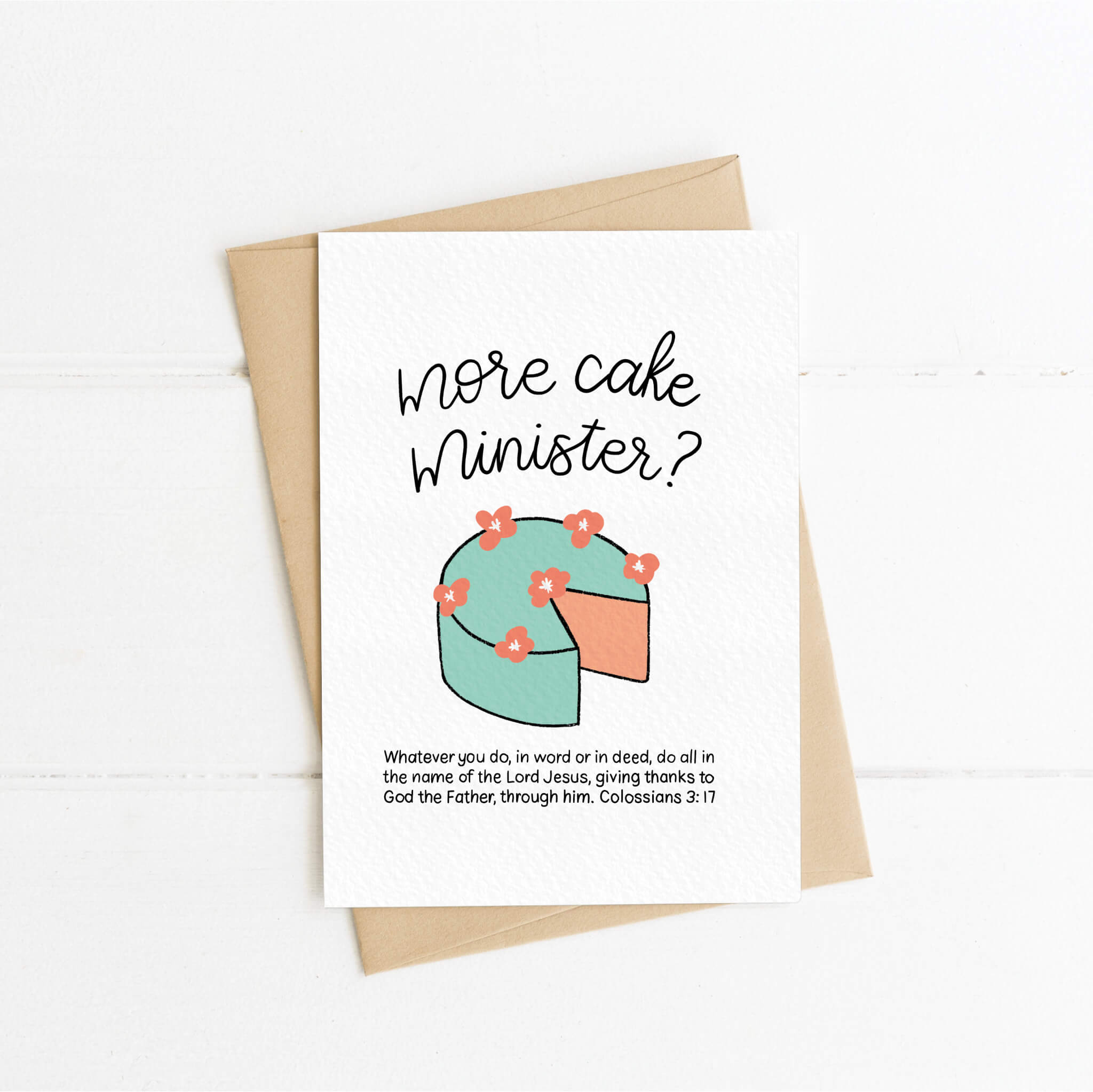 More Cake Fun Bible Verse Ministry/Ordination Card - Colossians 3:17 (your choice of title Minister, Reverend, Pastor, Vicar)
