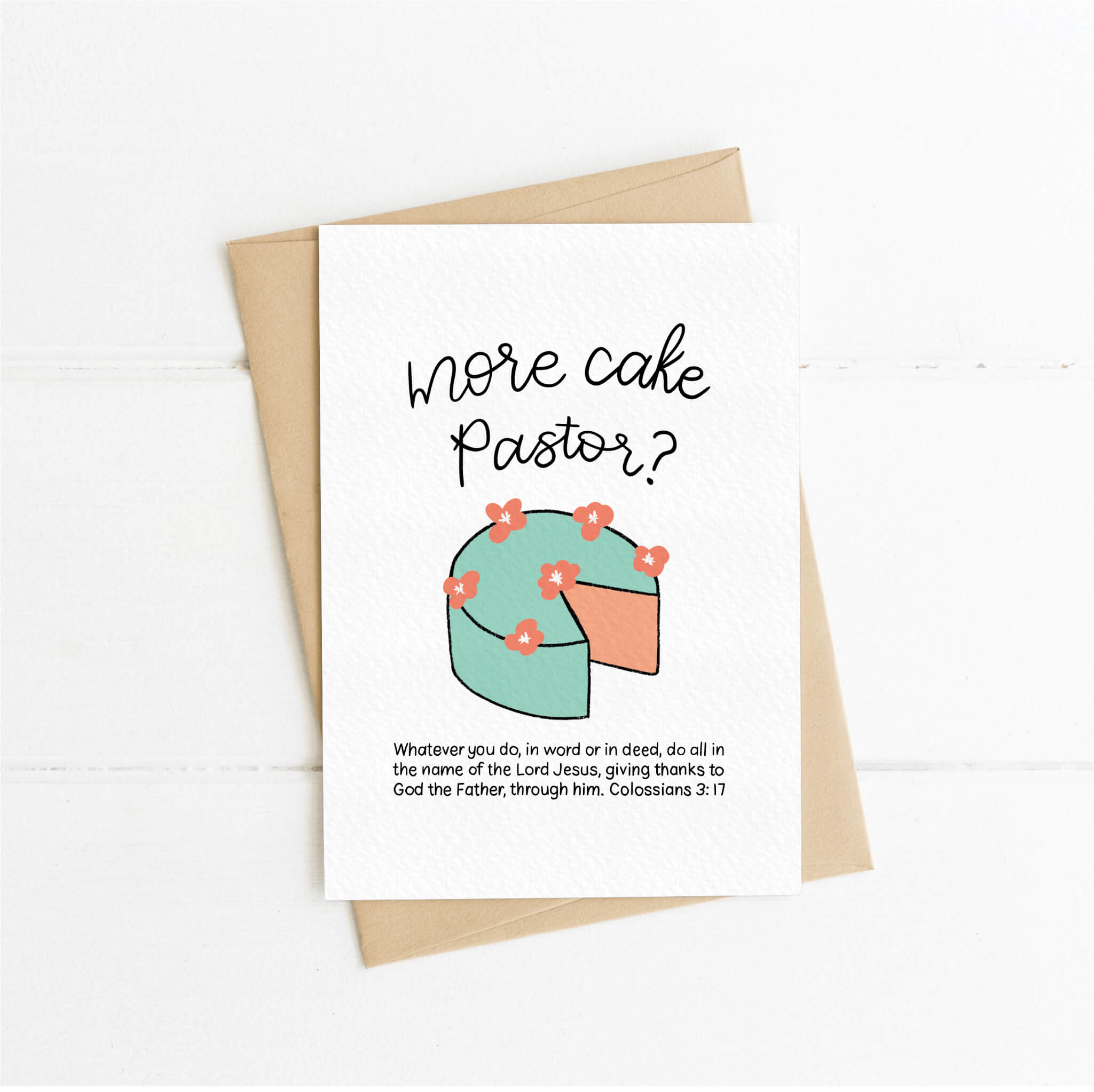 More Cake Fun Bible Verse Ministry/Ordination Card - Colossians 3:17 (your choice of title Minister, Reverend, Pastor, Vicar)