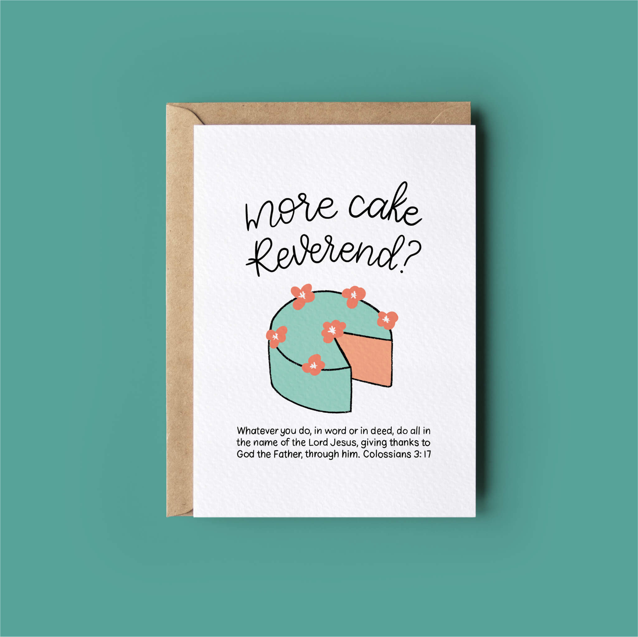 More Cake Fun Bible Verse Ministry/Ordination Card - Colossians 3:17 (your choice of title Minister, Reverend, Pastor, Vicar)
