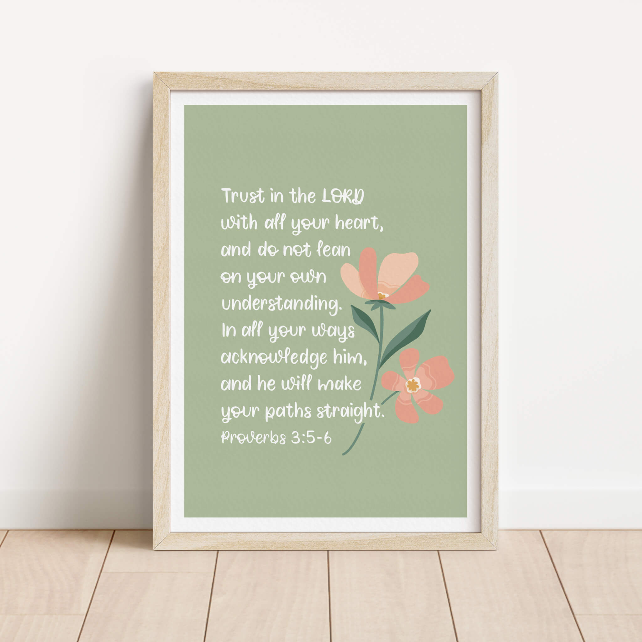 Trust In The Lord With All Your Heart Bible Verse Print - Proverbs 3 - Modern Hand-Lettering and Floral Illustration