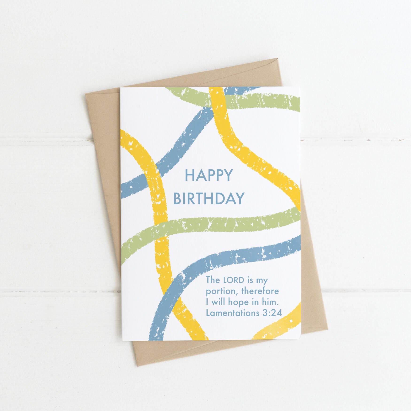 Abstract Streamer Happy Birthday Bible Verse Card - Lamentations 3
