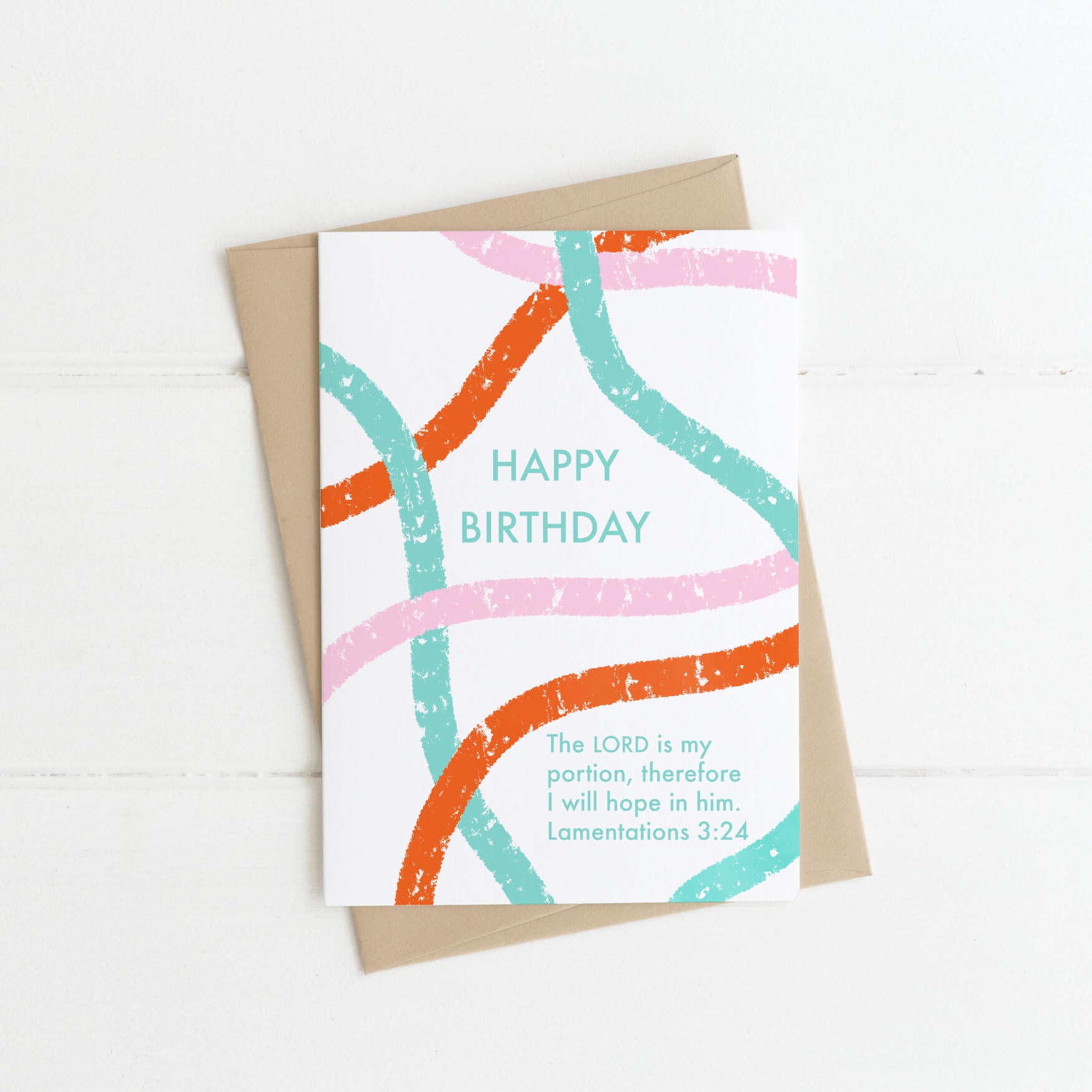 Abstract Streamer Happy Birthday Bible Verse Card - Lamentations 3