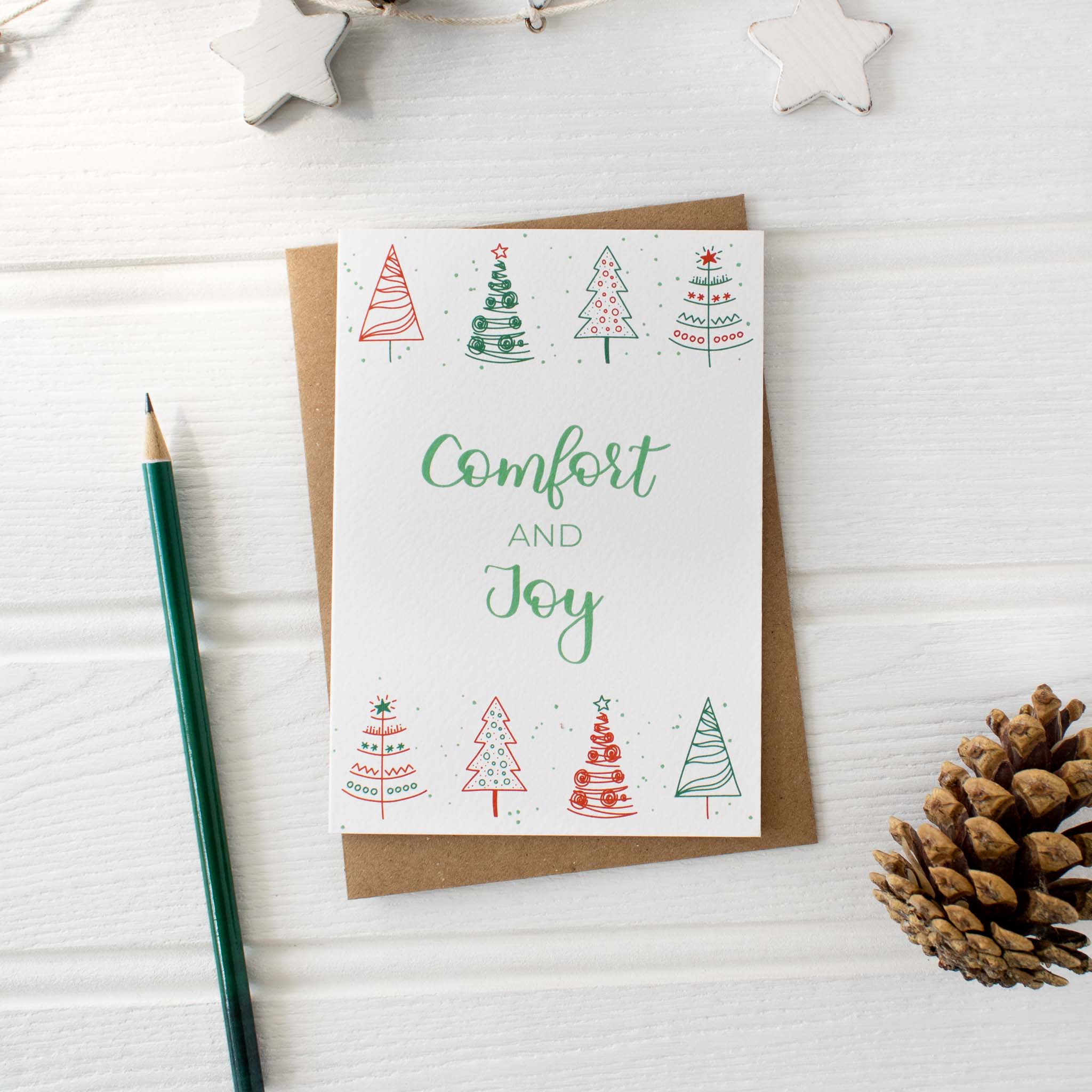 Comfort and Joy Bible Verse Christmas Card with kraft envelope