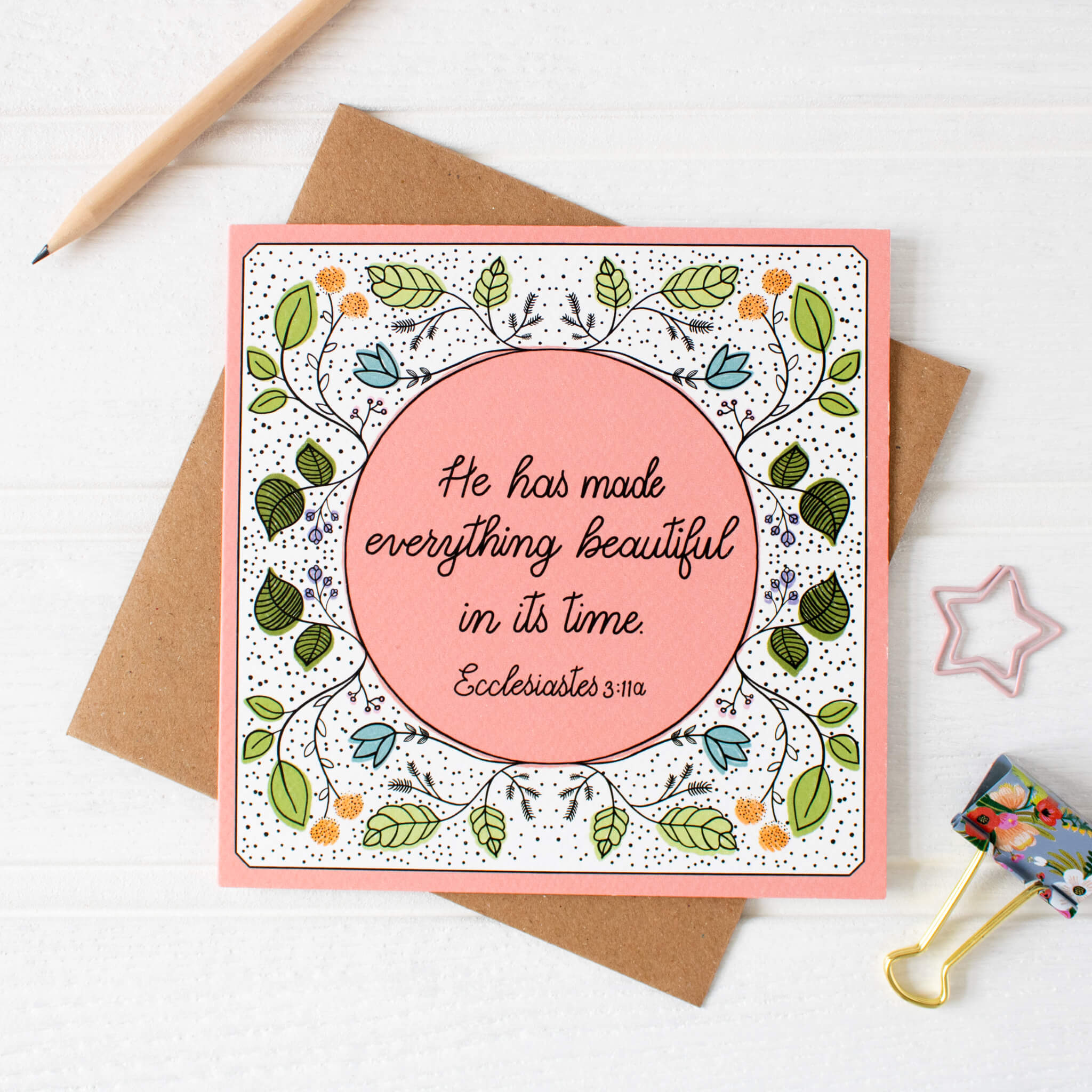 Everything Beautiful Floral Border Card with envelope