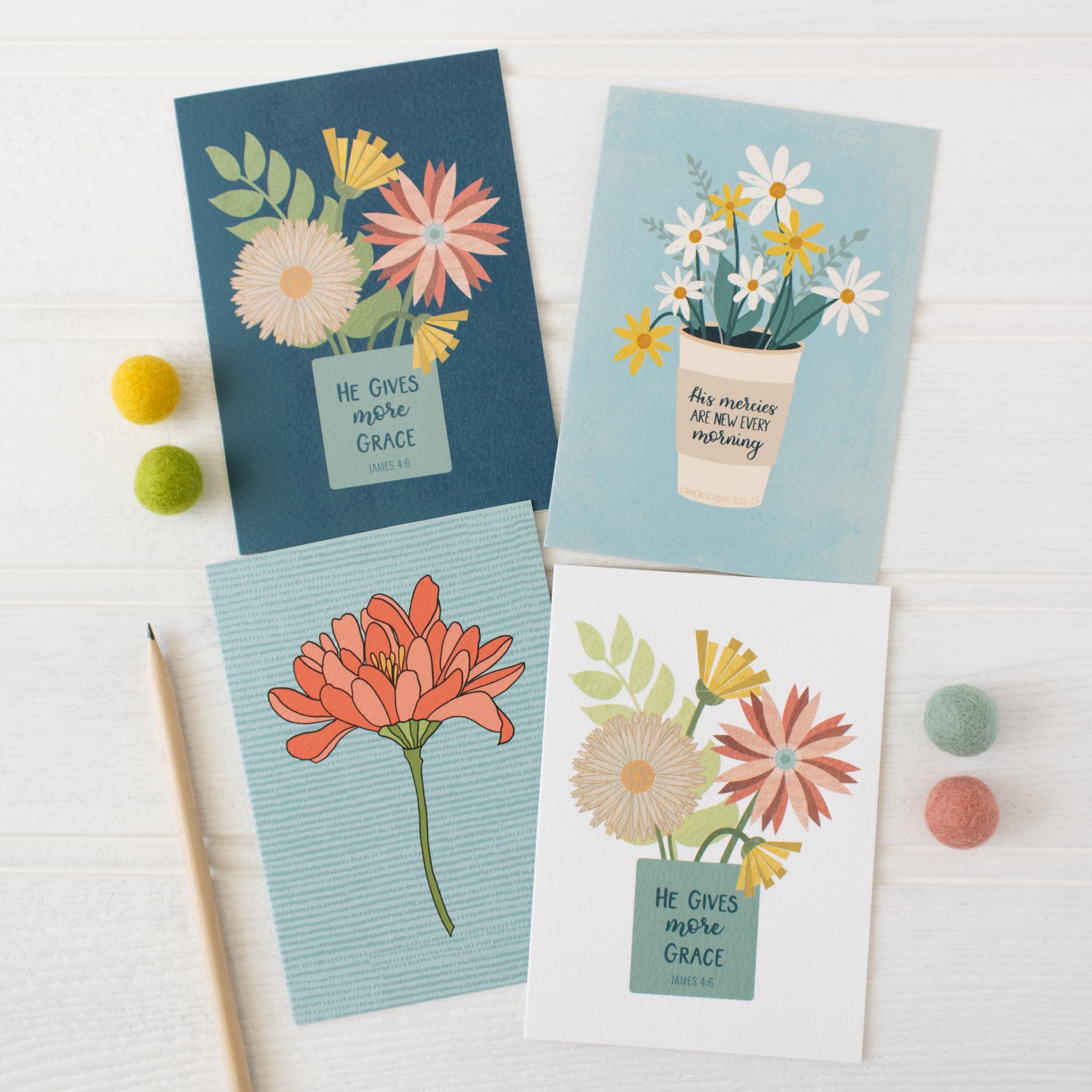 Floral Cards 4 pack of textured cards