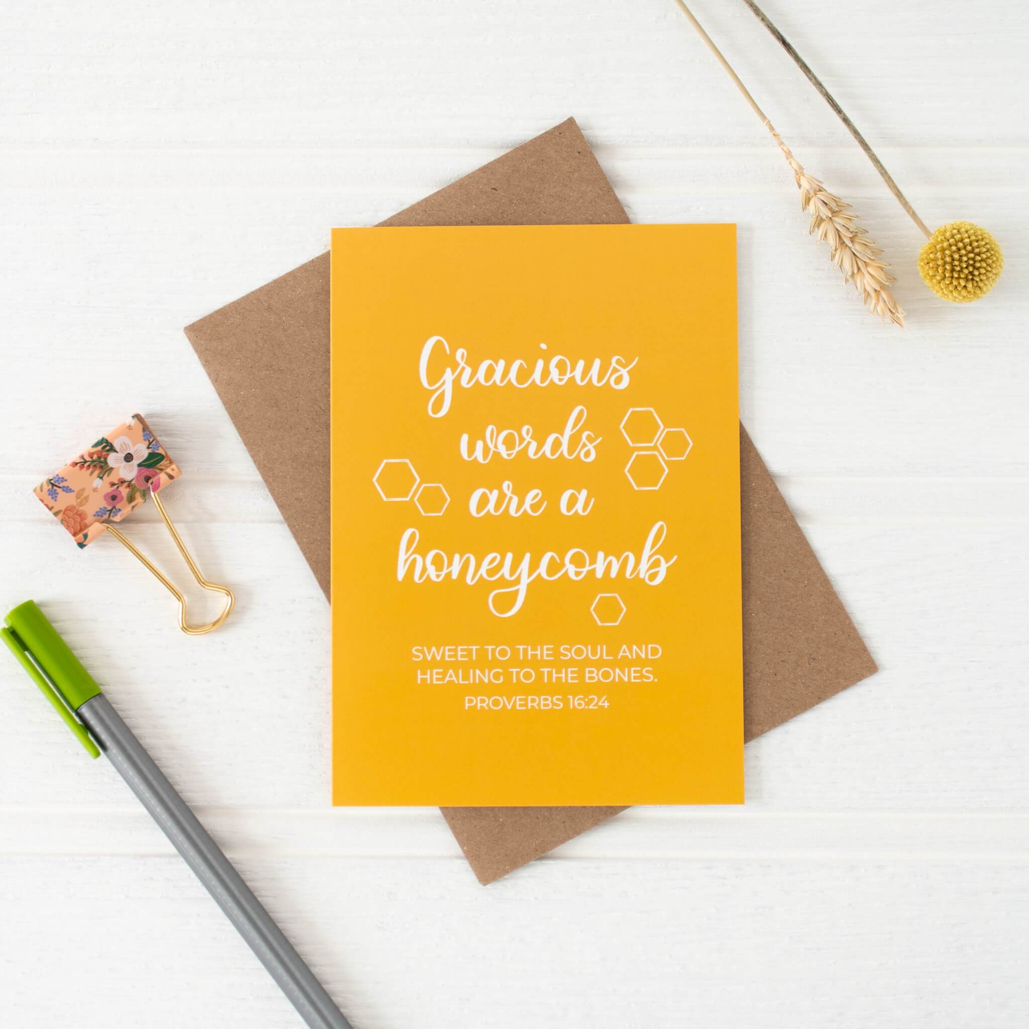 Gracious Words are a Honeycomb Card - Proverbs 16:24 - By the Brook Creations
