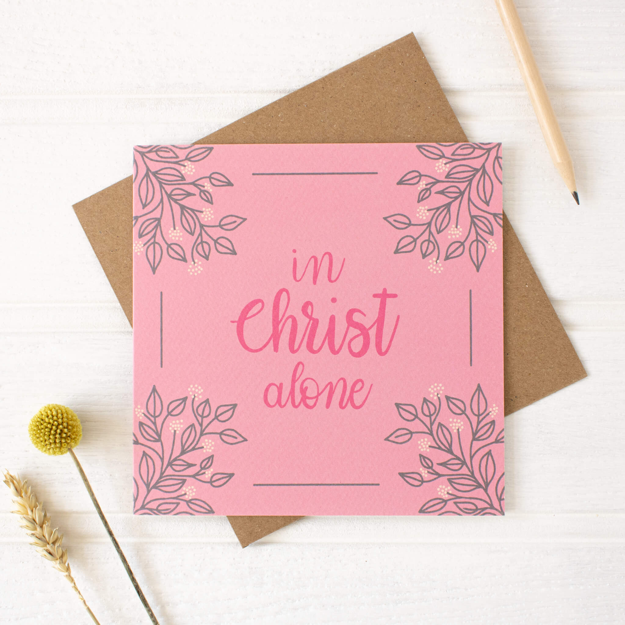 In Christ Alone Card in pink with envelope