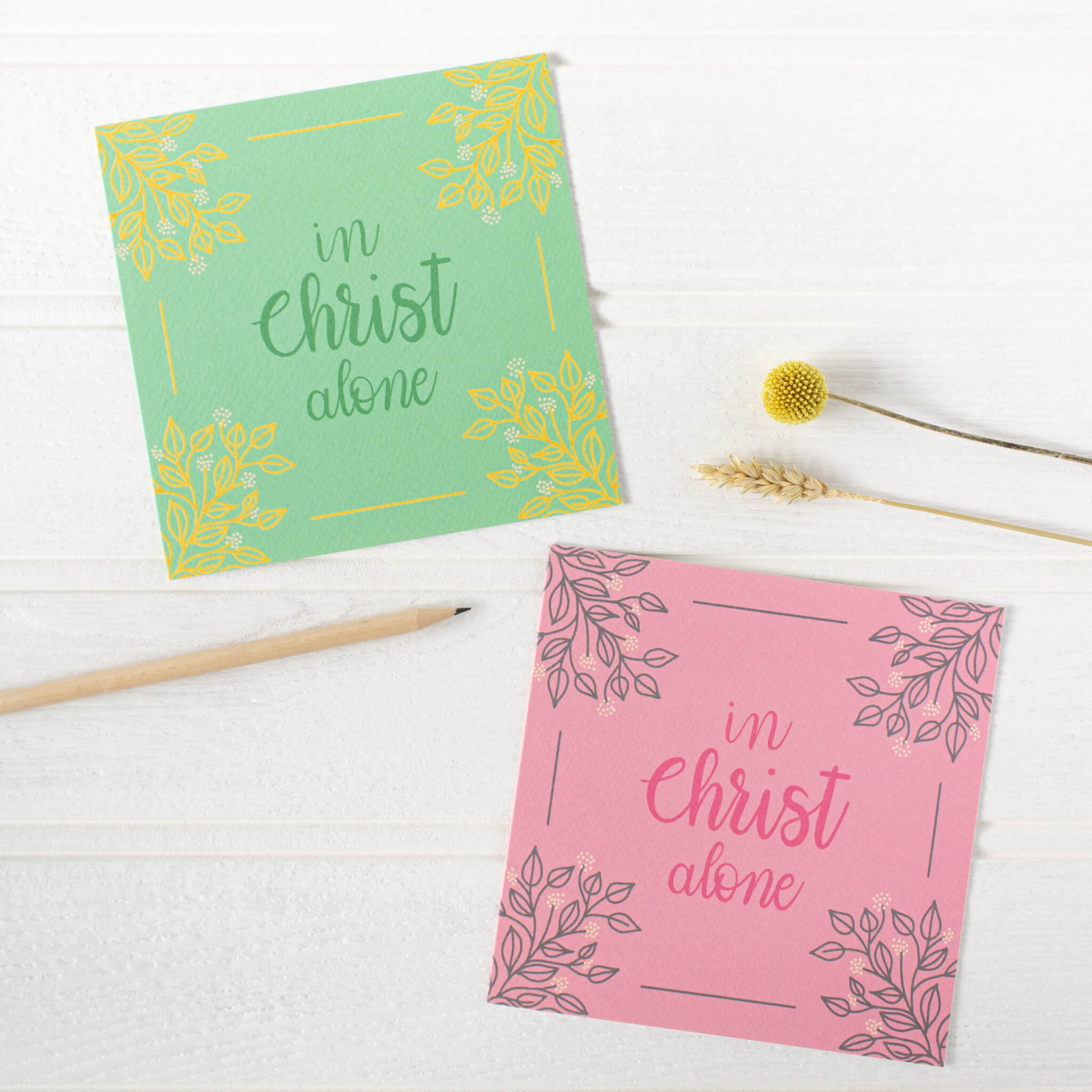 In Christ Alone Card in green or pink