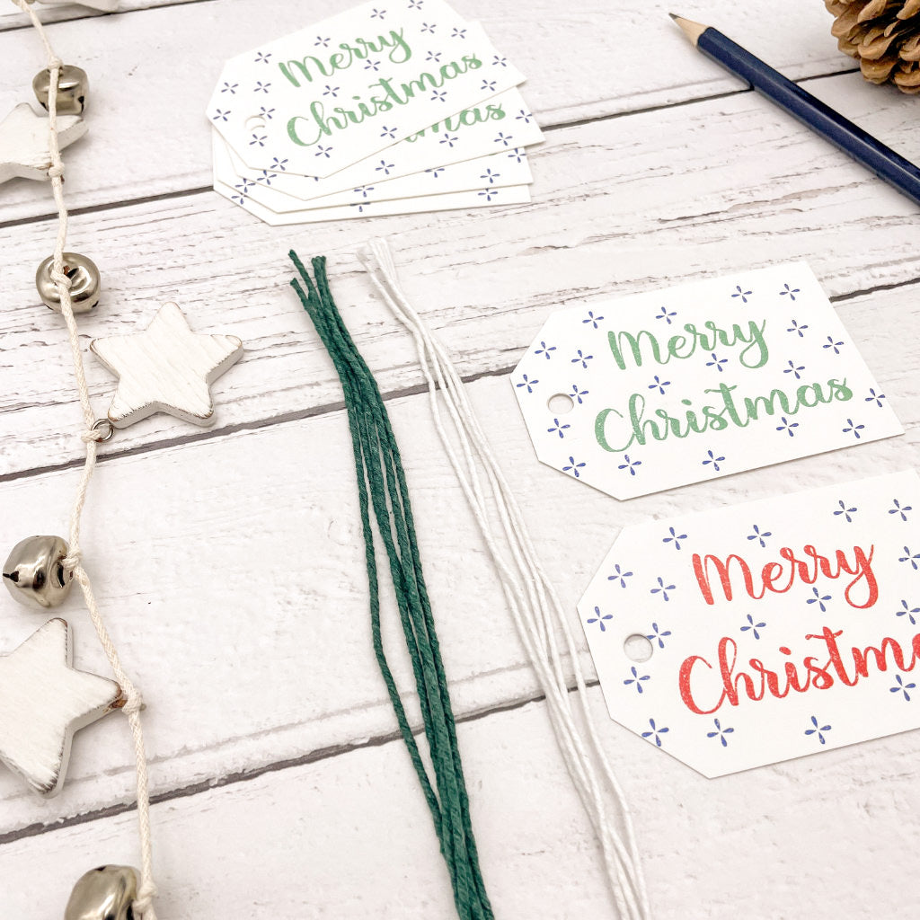 Merry Christmas Gift Tags closeup with twine from By the Brook Creations