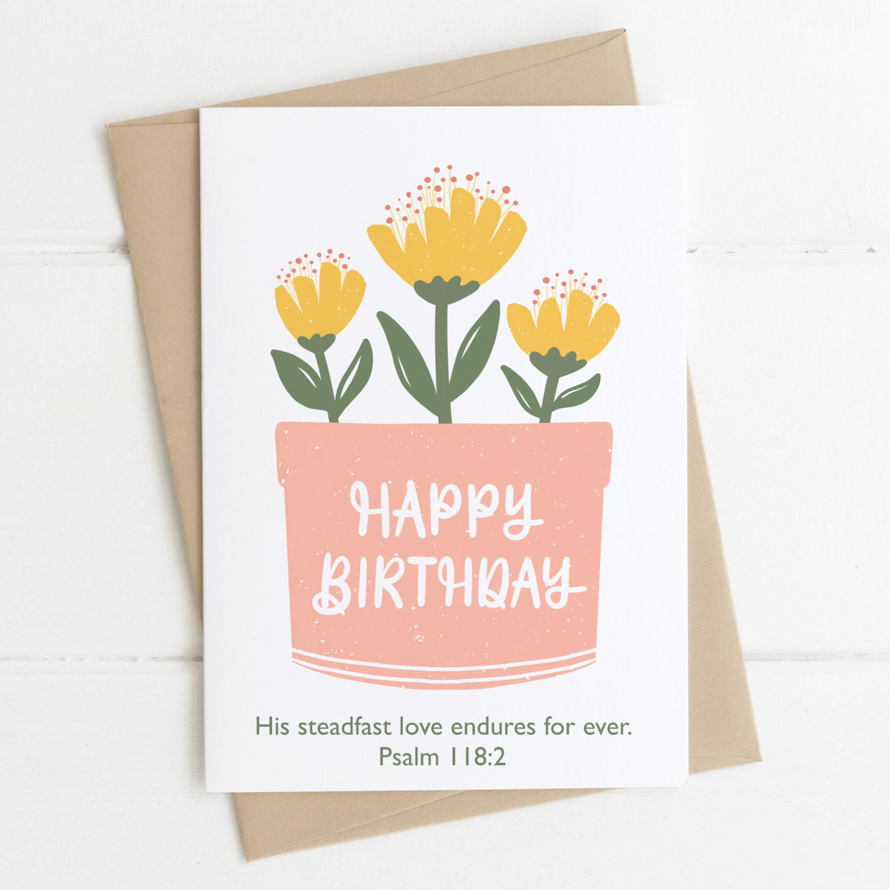 Personalisable Flowerpot Bible Verse Birthday Card - Psalm 118:2