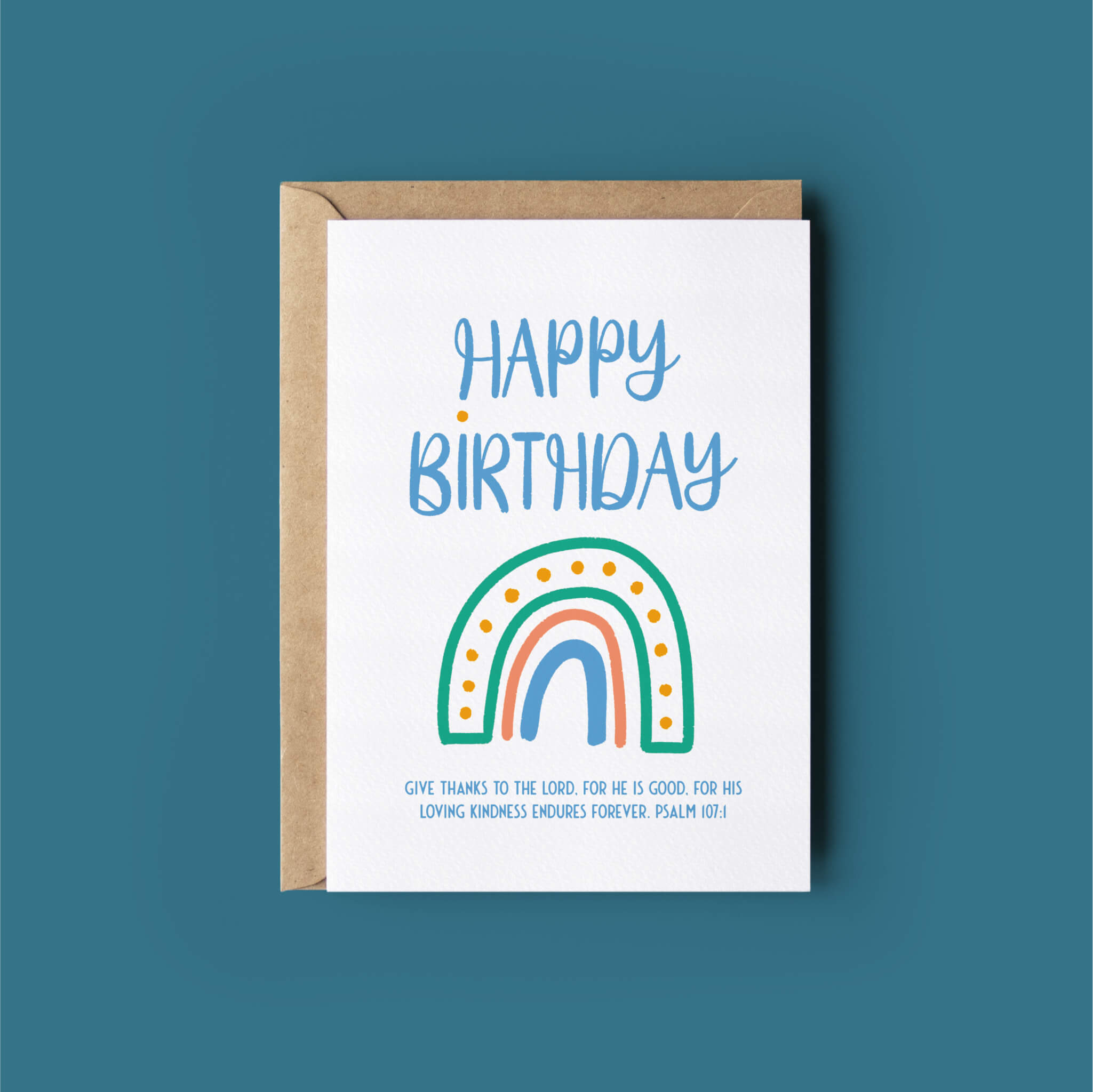 Rainbow Bible Verse Birthday Card Psalm 107:1