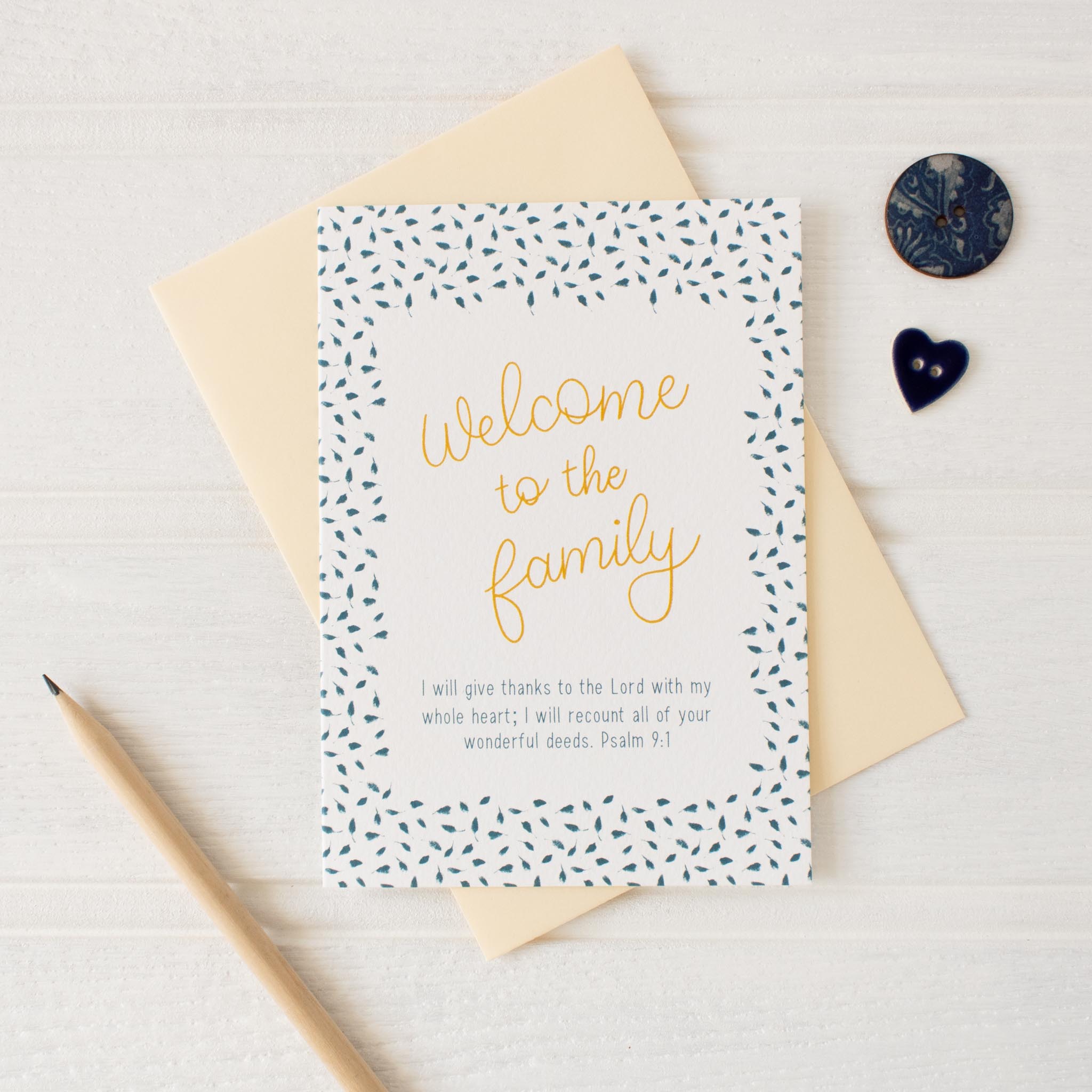 Welcome to the Family Card - Psalm 9:1 with envelope